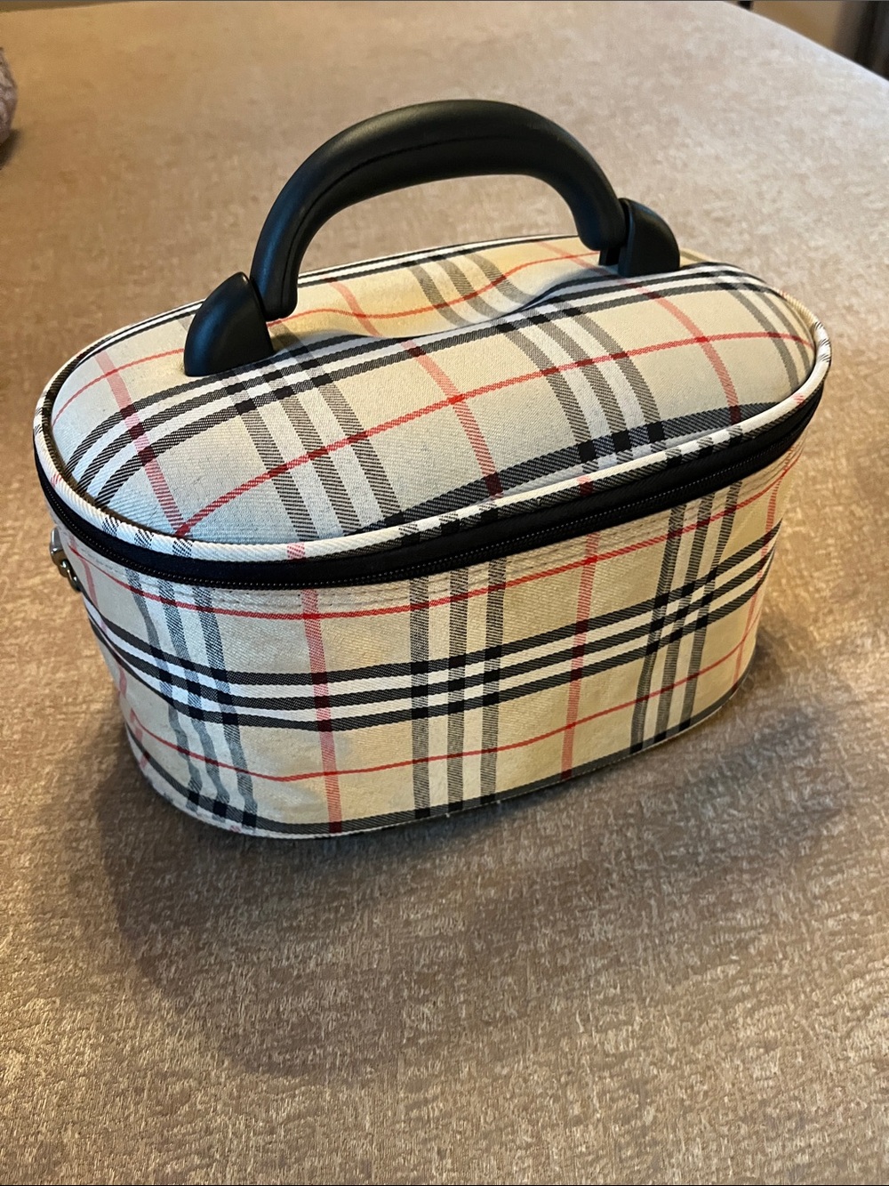 Classic Plaid Travel Cosmetic Case - Beige/Black